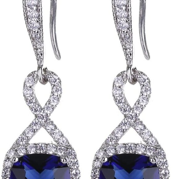 Crystal Jewelry Set for Women - Sterling Silver Square Cubic Zirconia CZ Bridal - Picture 8 of 8